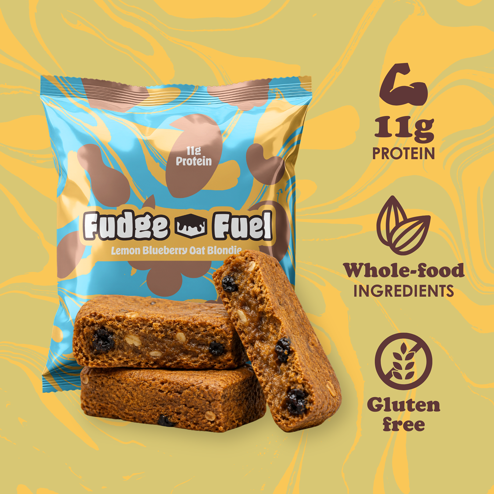 Fudge Fuel-Lemon Blueberry Oat Blondie